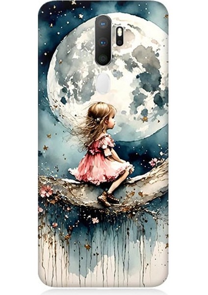 Oppo A5 2020 Uyumlu Ay Üzerinde Hayalci Kız Desenli Silikon Kılıf