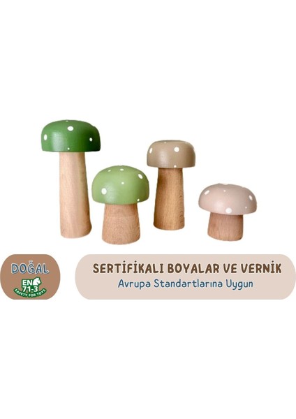 Doğal ahşap 4'lü mantar oyuncak seti, bebek odası ve dekor, turuncu renk, 1+ yaş fırsatları