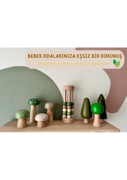 Doğal ahşap 4'lü mantar oyuncak seti, bebek odası ve dekor, turuncu renk, 1+ yaş indirimleri