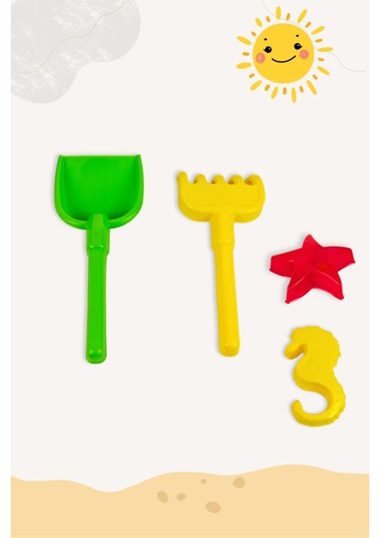 Renkli Yaz Plaj Kova Seti, Ibrik, Kürek, Tırmık ve Kum Kalıbı, 3+ Yaş