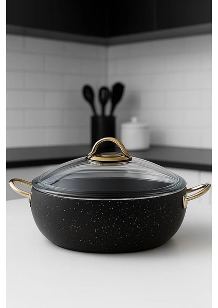 Granit Tencere 26 Cm– 5.5 Litre, Gold Kulplu, Yanmaz Yapışmaz, Cam Kapaklı fiyatları