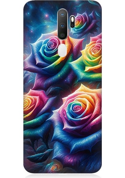 Oppo A5 2020 Uyumlu Gökkuşağı Güllerin Patlaması Desenli Silikon Kılıf