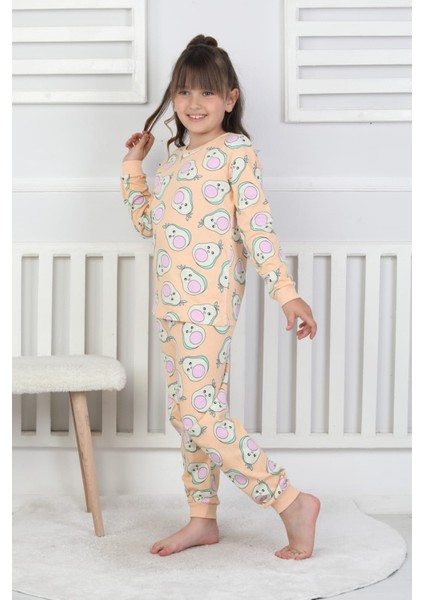%100 Pamuk Süprem Penye Kumaş Avokado Desenli Uzun Kollu Bisiklet Yaka Kız Çocuk Pijama fiyatları