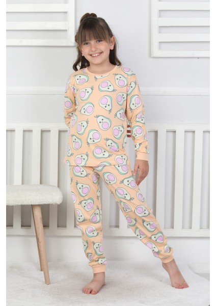 %100 Pamuk Süprem Penye Kumaş Avokado Desenli Uzun Kollu Bisiklet Yaka Kız Çocuk Pijama indirimleri