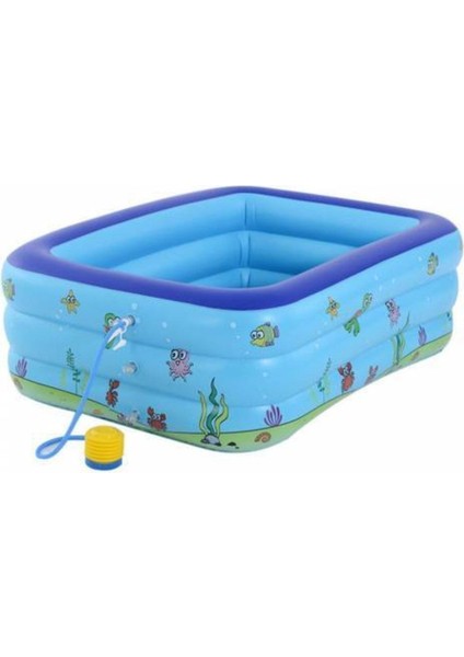 Şişme Havuz 3 Tabanlı Dikdörtgen Havuz Çocuk Şişme Havuzu 130X90X48CM Pompalı