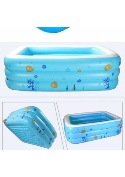 Şişme Havuz 3 Tabanlı Dikdörtgen Havuz Çocuk Şişme Havuzu 130X90X48CM Pompalı fiyatları