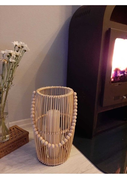 Şık ve doğal ahşap bambu fener, ev dekoru için mükemmel seçim. 40x40 boyut fiyatları