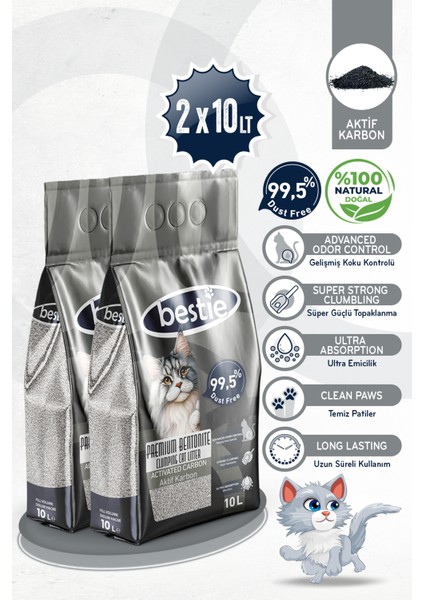 Aktif Karbonlu Topaklanan Kedi Kumu 10 Lt x 2 Adet