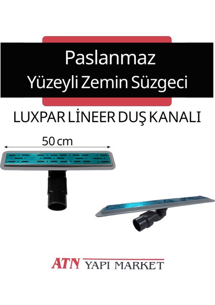 Paslanmaz Izgaralı 50 cm Lineer Duş Kanalı – 50MM Çıkışlı Zemin Süzgeci | Lüxpar | Banyo Gideri