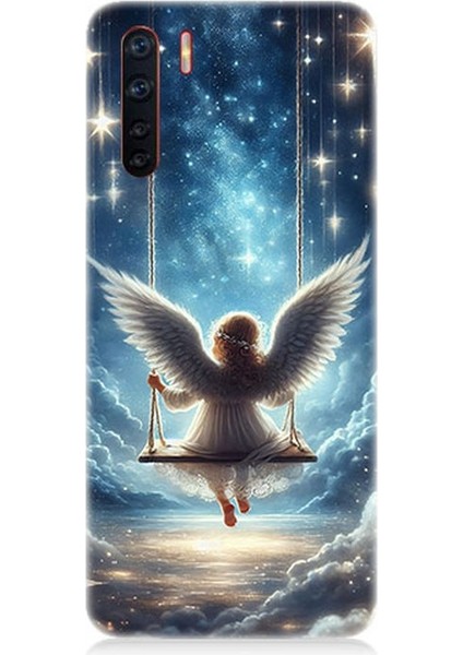 Oppo Reno 3 Uyumlu Yıldızlarla Salıncakta Melek Desenli Silikon Kılıf