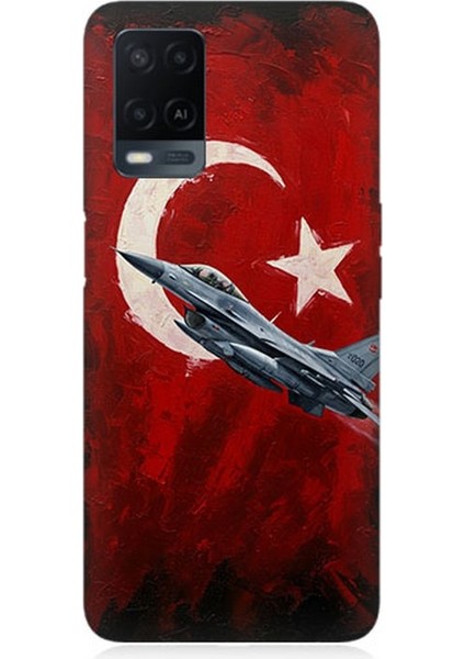 Oppo A54 Uyumlu Bayrakta Yükselen Savaş Uçağı Desenli Silikon Kılıf