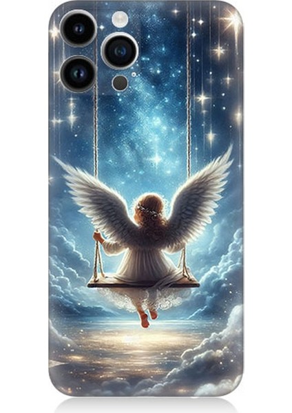 Apple iPhone 14 Pro Max Uyumlu Yıldızlarla Salıncakta Melek Desenli Silikon Kılıf
