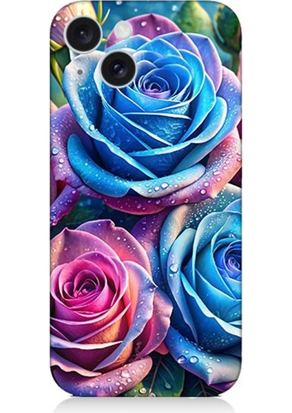 Apple iPhone 15 Plus Uyumlu Gökkuşağı Renkli Güller Desenli Silikon Kılıf