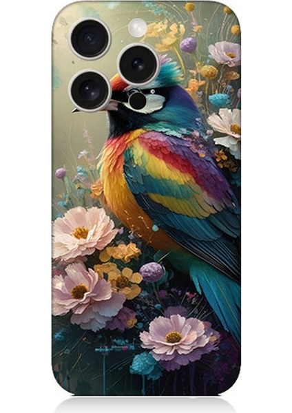 Apple iPhone 15 Pro Uyumlu Çiçekler Arasında Kuş Desenli Silikon Kılıf