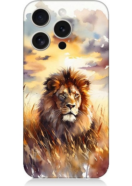 Apple iPhone 15 Pro Uyumlu Günbatımında Gururlu Aslan Desenli Silikon Kılıf