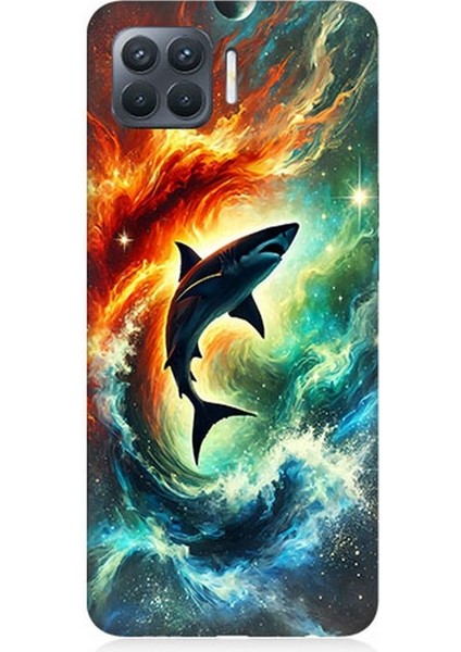 Oppo Reno 4 Lite Uyumlu Ateşle Dans Eden Köpekbalığı Desenli Silikon Kılıf