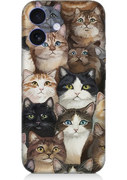 Apple iPhone 16 Uyumlu Kedi Kalabalığında Kaos Desenli Silikon Kılıf