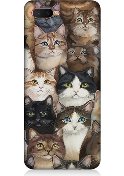 Oppo Rx 17 Neo Uyumlu Kedi Kalabalığında Kaos Desenli Silikon Kılıf