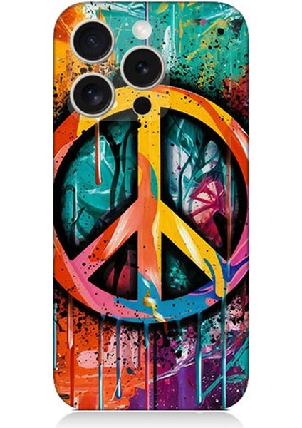 Apple iPhone 16 Pro Max Uyumlu Renkli Barış Işareti Desenli Silikon Kılıf
