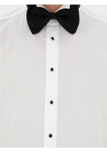 Erkek Beyaz Slim Fit Manşetli Pamuk Karışımlı Smokin Gömlek 50285569-VR013
