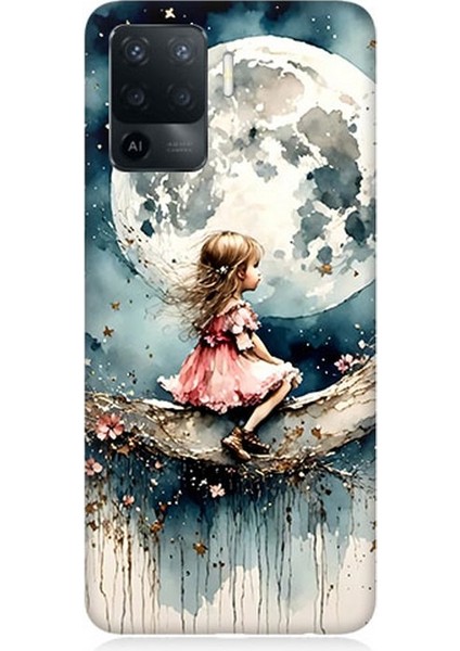 Oppo Reno 5 Lite Uyumlu Ay Üzerinde Hayalci Kız Desenli Silikon Kılıf