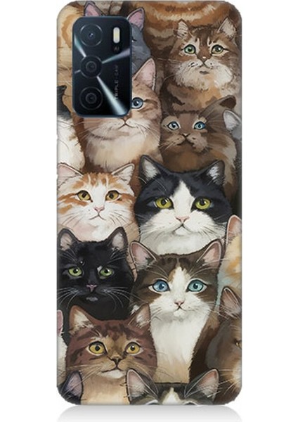 Oppo A55 Uyumlu Kedi Kalabalığında Kaos Desenli Silikon Kılıf