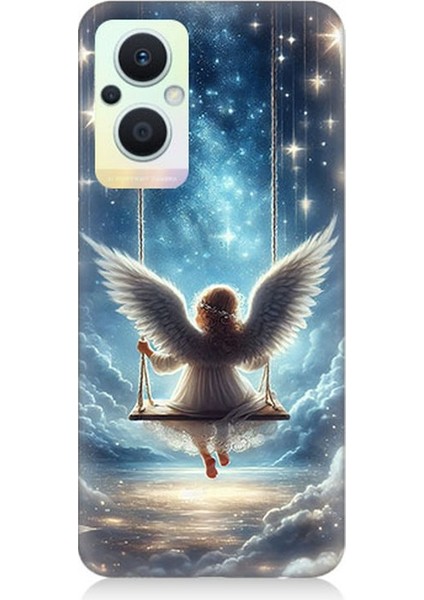 Oppo Reno 7 Lite Uyumlu Yıldızlarla Salıncakta Melek Desenli Silikon Kılıf