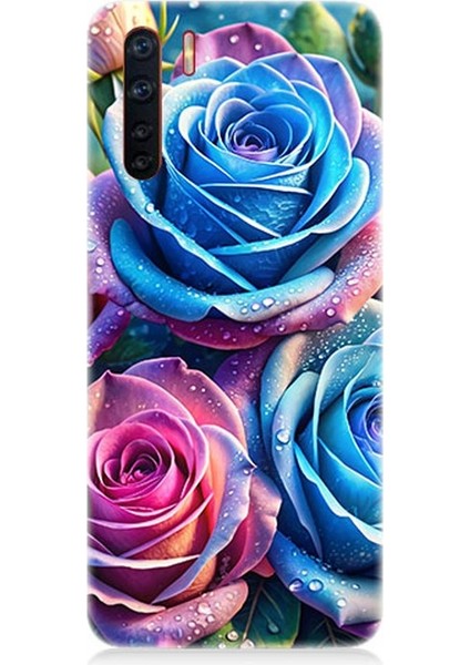 Oppo Reno 3 Uyumlu Gökkuşağı Renkli Güller Desenli Silikon Kılıf
