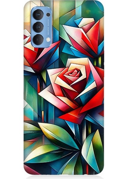 Oppo Reno 4 Uyumlu Soyut Origami Gül Deseni Desenli Silikon Kılıf