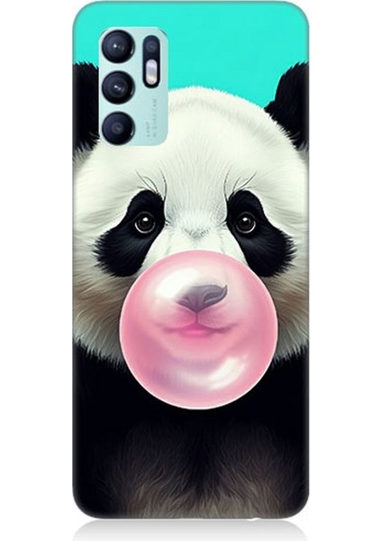 Oppo Reno 6 Uyumlu Sakız Çiğneyen Tatlı Panda Desenli Silikon Kılıf
