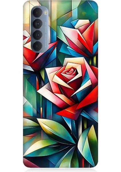 Oppo Reno 4 Pro Uyumlu Soyut Origami Gül Deseni Desenli Silikon Kılıf