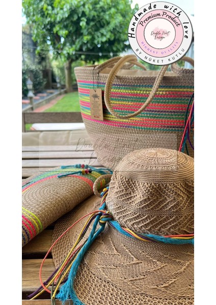 Vero 3lü Takım Plaj Çantası , El Çantası Clutch, Şapka, Totebag,çanta, Yazlık, Hediyelik,