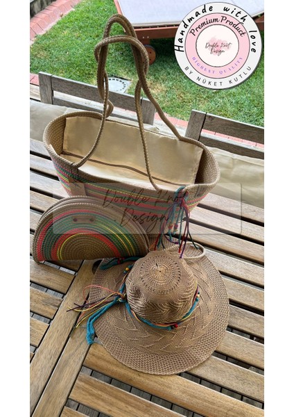 Vero 3lü Takım Plaj Çantası , El Çantası Clutch, Şapka, Totebag,çanta, Yazlık, Hediyelik,
