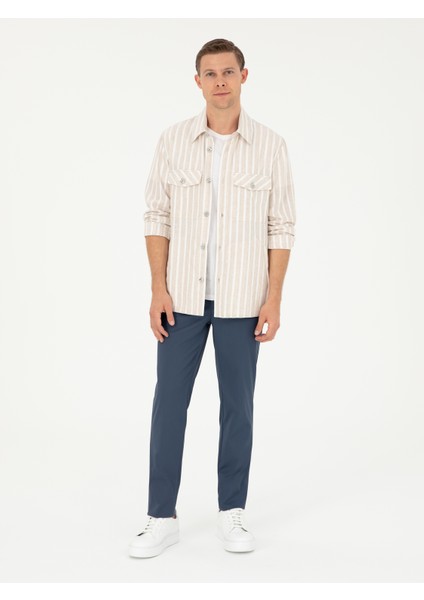 Erkek Bej Regular Fit Keten Karışımlı Ceket Gömlek 50288941-VR011