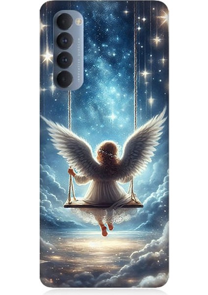 Oppo Reno 4 Pro Uyumlu Yıldızlarla Salıncakta Melek Desenli Silikon Kılıf