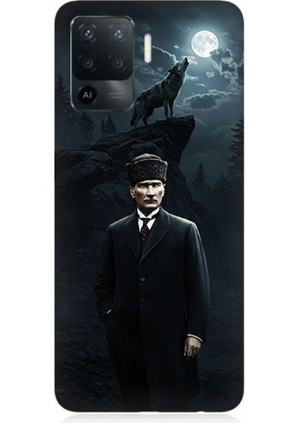 Oppo Reno 5 Lite Uyumlu Kurt ve Mustafa Kemal Atatürk Desenli Silikon Kılıf