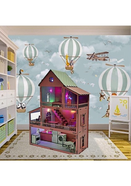 Pembe Ahşap Çocuk Oyun Evi, Güvenli ve Eğlenceli Oyun Alanı 3+ Yaş
