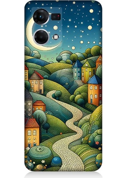 Oppo Reno 7 Uyumlu Yıldızlı Tepede Masal Desenli Silikon Kılıf