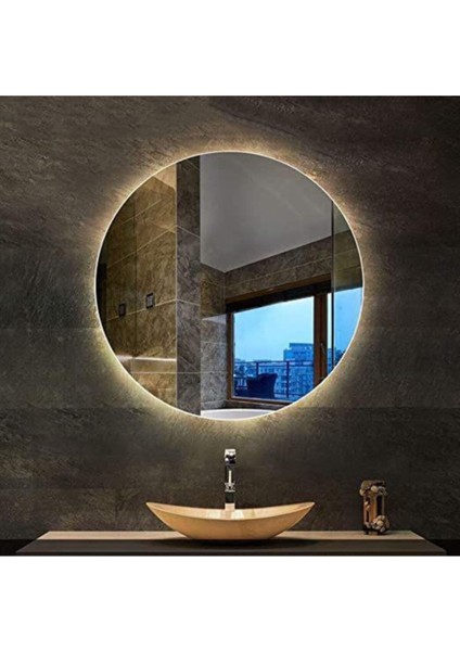 80 cm LED yuvarlak ayna, makyaj ve banyo için enerji tasarruflu şık tasarım