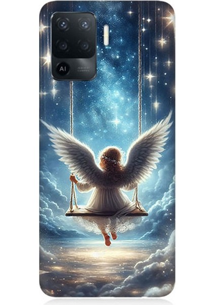 Oppo Reno 5 Lite Uyumlu Yıldızlarla Salıncakta Melek Desenli Silikon Kılıf