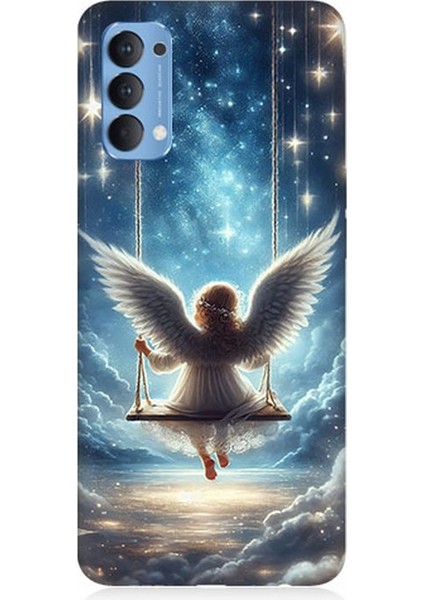 Oppo Reno 4 Uyumlu Yıldızlarla Salıncakta Melek Desenli Silikon Kılıf