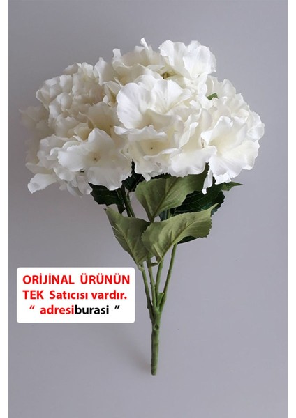 Yapay Çiçek Demetleri, Lux Ortanca 5 Dal, Renk Ekru, Yükseklik 31-45 cm, Dekoratif Botanik