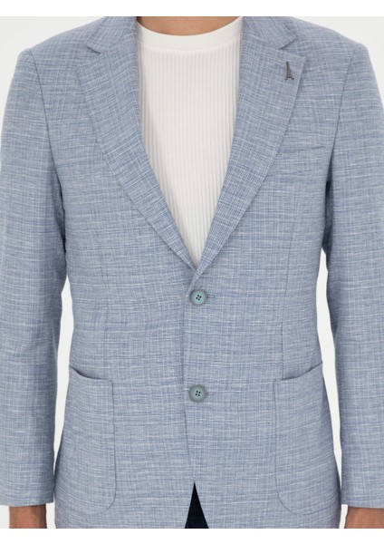 Erkek Mavi Slim Fit Keten Karışımlı Spor Ceket 50293943-VR036