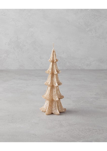 Altın Renkli Noel Ağacı Mum 22,5 cm, Parlak ve Şık, Fresh Koku, Kokusuz Seçenek