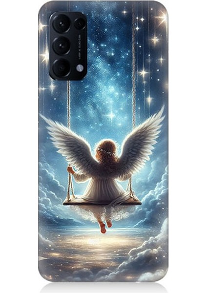 Oppo Reno 5 Uyumlu Yıldızlarla Salıncakta Melek Desenli Silikon Kılıf