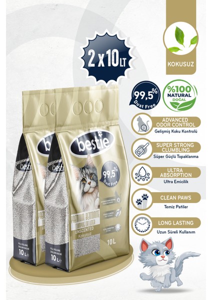Kokusuz Topaklanan Kedi Kumu 10 Lt x 2 Adet