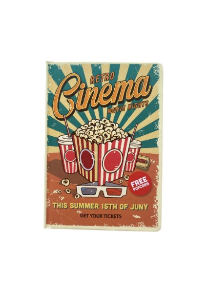 Retro Cinema Movie Night Tasarımlı Sert Baskı Kapak Defter