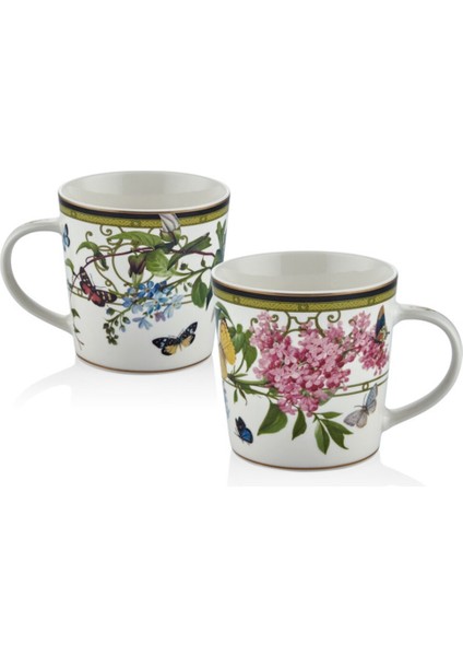 Muse Garden 2'li Kupa Set 9,5x9,6cm Çiçek Kelebek Porselen