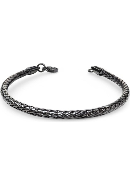 Oval Kral Bakla Örgülü Siyah Çelik Zincir Bileklik 4.0mm