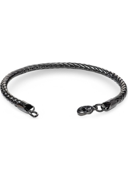 Oval Kral Bakla Örgülü Siyah Çelik Zincir Bileklik 4.0mm fiyatları